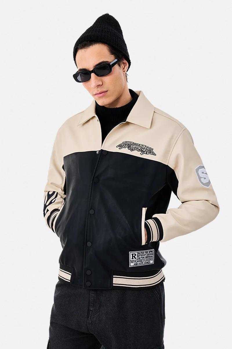 سنيتش Embroidered PU Leather Jacket